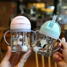 Cute Straw Cup With Suction Ball And Scale - Cartoon Water Bottle With Handle - Leakproof And BPA-Free