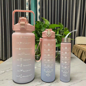 3-Piece Gradient Water Bottle Set: Leakproof, Straw-Equipped, Motivational - Perfect for Family, Outdoor Activities, Gym & More!