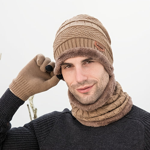 Warm Winter Beanie, Scarf, and Gloves Set - Unisex Fleece Knit for Cozy Comfort