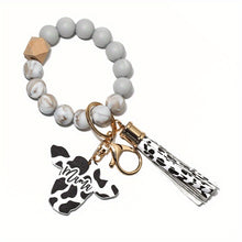 Cute Cow Pattern Silicone Beads Tassel Wristlet Keychain - A Kawaii Wooden Bead Bracelet Gift For Men & Women!