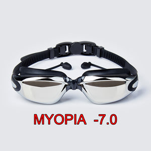 Adult Myopia Swimming Goggles, Earplug Professional Pool Glasses, Anti Fog Men Women Optical Waterproof Eyewear