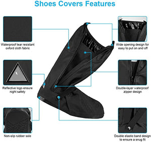 High Visibility Black Waterproof Rain Boot Covers With Reflective Strips For Motorcycle And Bike Riders