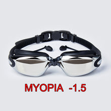 Adult Myopia Swimming Goggles, Earplug Professional Pool Glasses, Anti Fog Men Women Optical Waterproof Eyewear