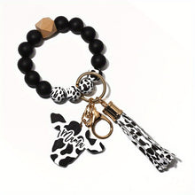 Cute Cow Pattern Silicone Beads Tassel Wristlet Keychain - A Kawaii Wooden Bead Bracelet Gift For Men & Women!