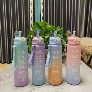 3-Piece Gradient Water Bottle Set: Leakproof, Straw-Equipped, Motivational - Perfect for Family, Outdoor Activities, Gym & More!