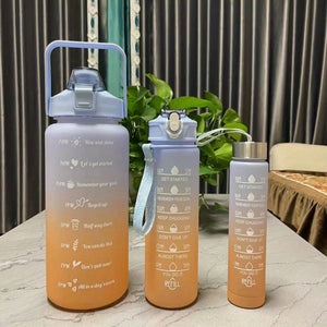 3-Piece Gradient Water Bottle Set: Leakproof, Straw-Equipped, Motivational - Perfect for Family, Outdoor Activities, Gym & More!