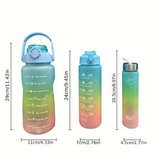 3-Piece Gradient Water Bottle Set: Leakproof, Straw-Equipped, Motivational - Perfect for Family, Outdoor Activities, Gym & More!