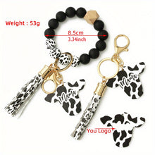 Cute Cow Pattern Silicone Beads Tassel Wristlet Keychain - A Kawaii Wooden Bead Bracelet Gift For Men & Women!