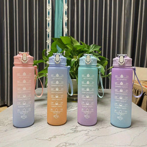 3-Piece Gradient Water Bottle Set: Leakproof, Straw-Equipped, Motivational - Perfect for Family, Outdoor Activities, Gym & More!