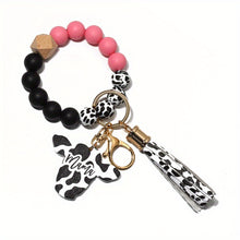 Cute Cow Pattern Silicone Beads Tassel Wristlet Keychain - A Kawaii Wooden Bead Bracelet Gift For Men & Women!