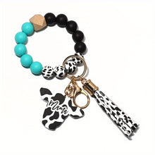 Cute Cow Pattern Silicone Beads Tassel Wristlet Keychain - A Kawaii Wooden Bead Bracelet Gift For Men & Women!