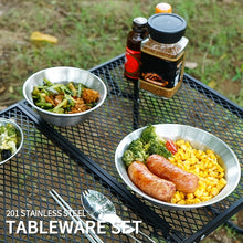 16pcs/Set Outdoor Tableware Set:  Steel Barbecue Picnic Plates, Bowls, Dinnerware & StoraBag - Perfect for Camping Mess Kits, Ramadan Supplies