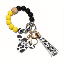 Cute Cow Pattern Silicone Beads Tassel Wristlet Keychain - A Kawaii Wooden Bead Bracelet Gift For Men & Women!