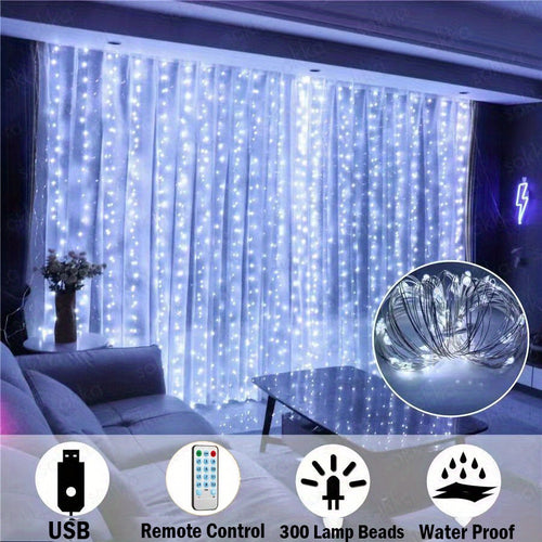 3M/9.84ft LED  Curtain Lights, USB Remote Control Fairy Lights String Wedding Christmas Decor For Home And Outdoor, Ramadan Christmas & Halloween Decorations