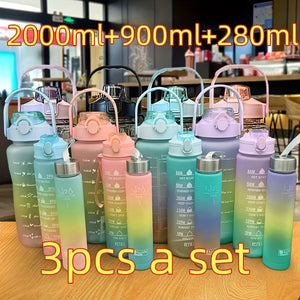 3-Piece Gradient Water Bottle Set: Leakproof, Straw-Equipped, Motivational - Perfect for Family, Outdoor Activities, Gym & More!