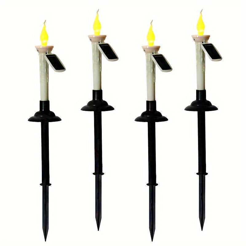 1pc/2pcs Led Candles Lights, Flameless Candle Solar Lawn Lamp, Plastic Pillar Flickering Candle Light For Home Party Halloween Xmas Decor