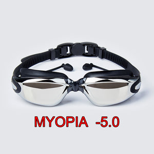 Adult Myopia Swimming Goggles, Earplug Professional Pool Glasses, Anti Fog Men Women Optical Waterproof Eyewear