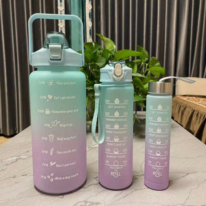 3-Piece Gradient Water Bottle Set: Leakproof, Straw-Equipped, Motivational - Perfect for Family, Outdoor Activities, Gym & More!