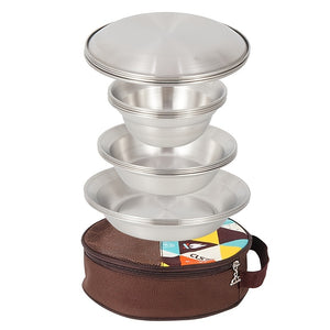 16pcs/Set Outdoor Tableware Set:  Steel Barbecue Picnic Plates, Bowls, Dinnerware & StoraBag - Perfect for Camping Mess Kits, Ramadan Supplies