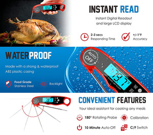 Waterproof Digital Food Thermometer with Bright LCD Screen - Accurate CooProbe for Perfectly Cooked Meals