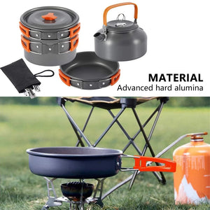 Non-Stick Camping Cookware Set with Kettle, Pots, and Pans - Perfect for Picnics and Outdoor Cooking