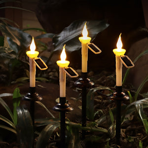 1pc/2pcs Led Candles Lights, Flameless Candle Solar Lawn Lamp, Plastic Pillar Flickering Candle Light For Home Party Halloween Xmas Decor